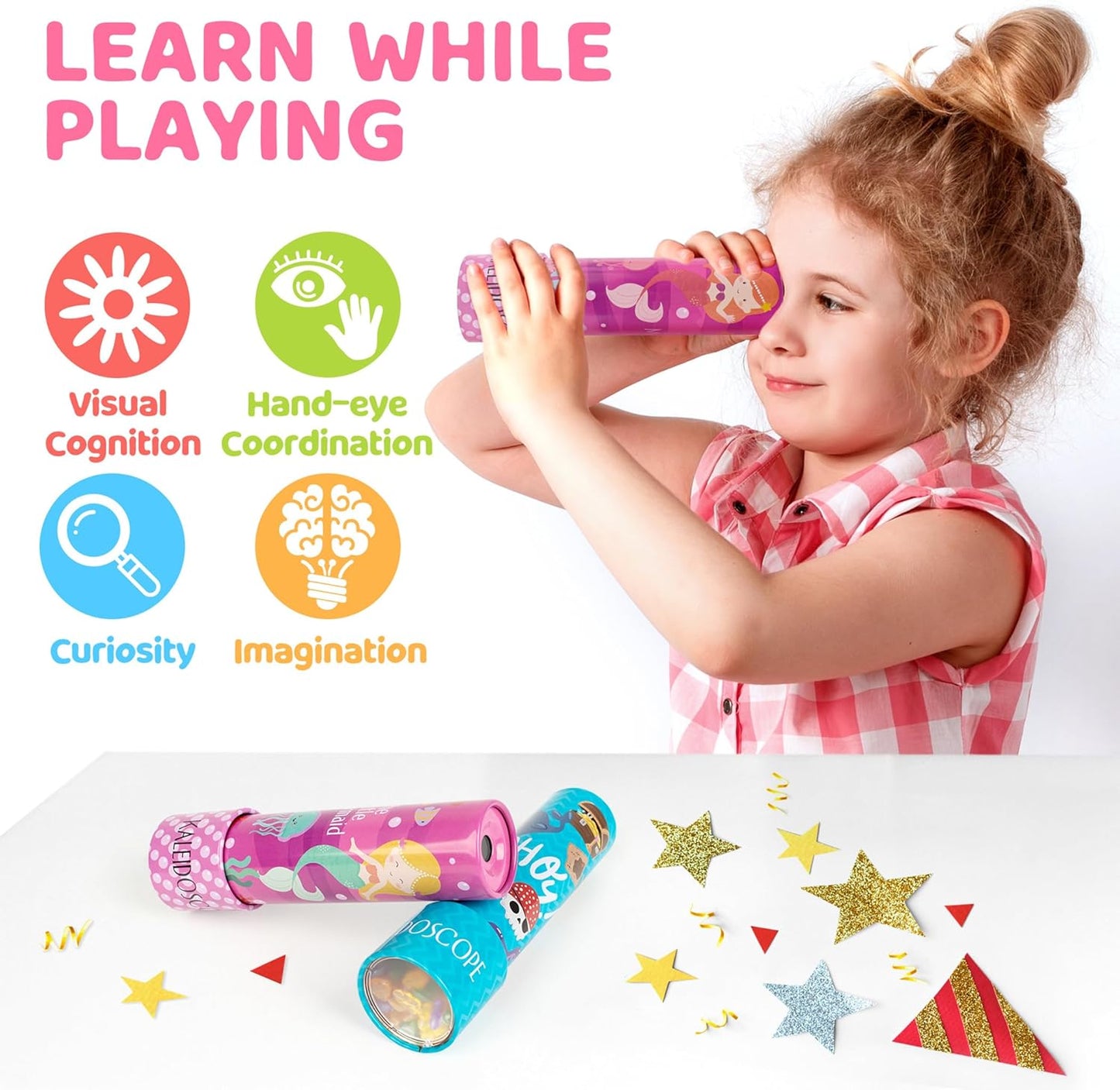 D-FantiX Classic Tin Kaleidoscope for Kids, 2 Pack Retro Toys - Educational Toys with Metal Body, Boy Girl Birthday Party Favors Decorations, Christmas Stocking Stuffer Gift