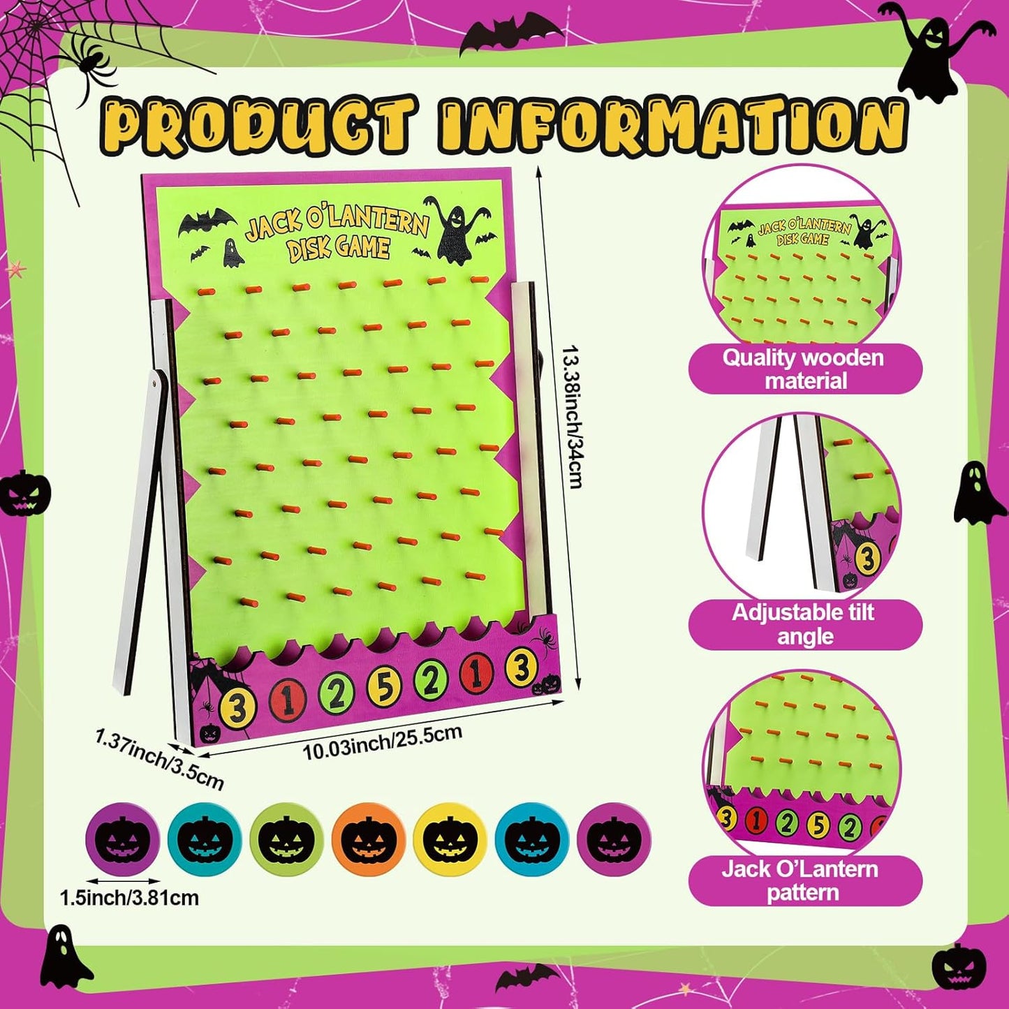 8 Pcs Halloween Carnival Disk Drop Game Jack O'Lantern Wood Desktop Disc Drop Game Halloween Party Favors for Family Tabletop Activities Birthday Party Supplies 13 x 10.2 Inches