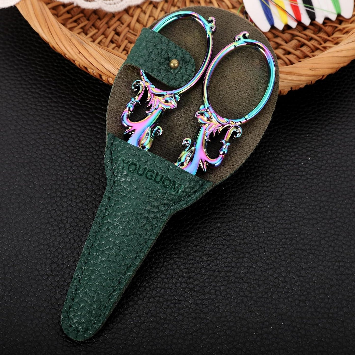 Crafting Scissors, 5.3in Sharp Multipurpose Fabric Scissors with Sheath, Arts Sewing Quilting Office Home School Paper Cutting Shears, Rainbow Large Handles