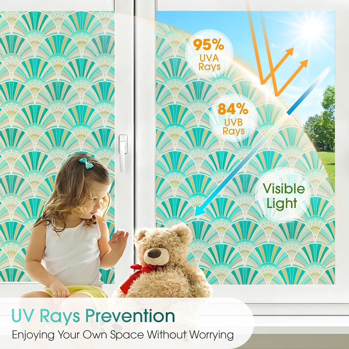 Beautyhero Window Privacy Film, Frosted Reeded Glass Cling, 3D Decorative Coverings with UV Blocking, Static Cling Tint for Bathroom Doors Cabinet