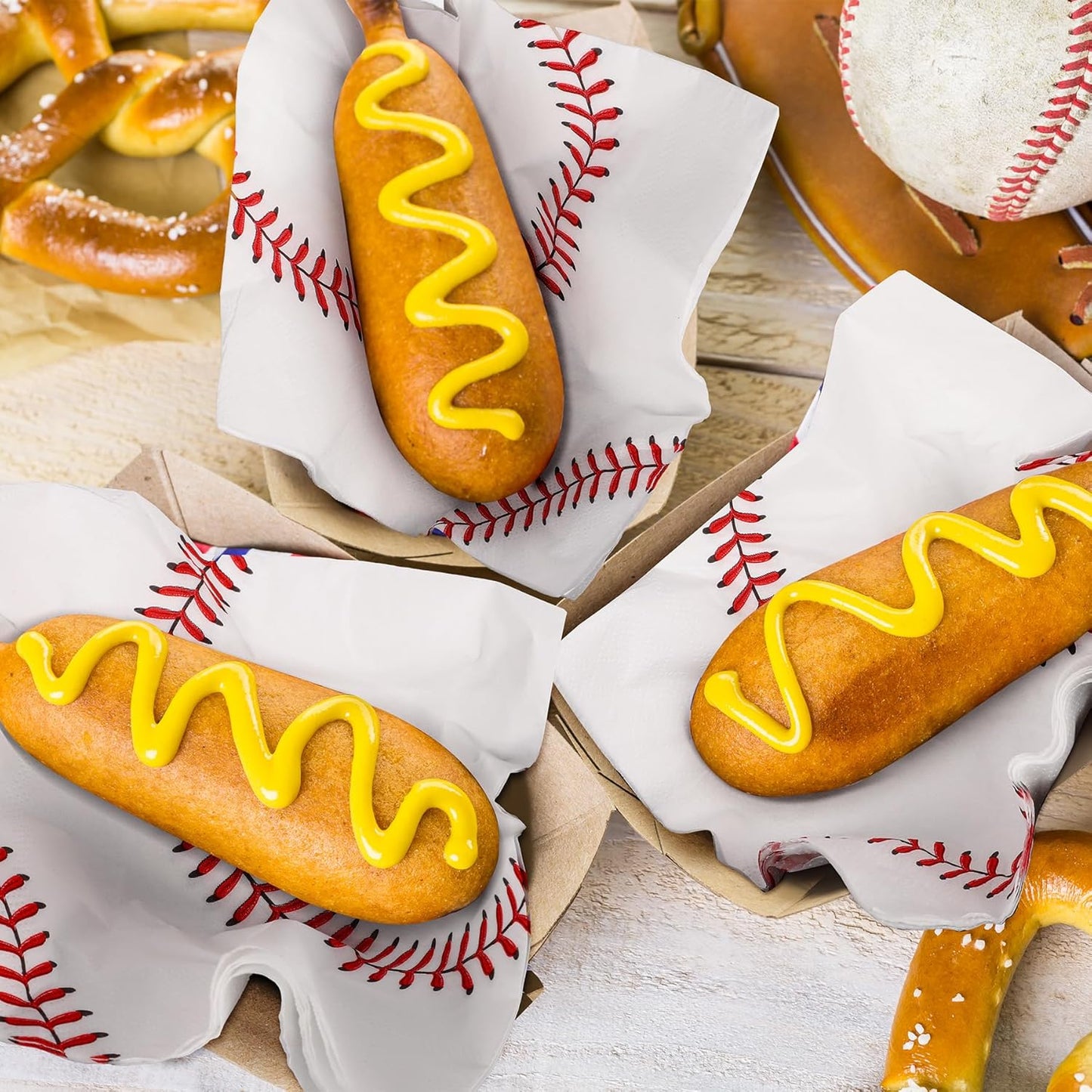 Aodaer 48 Pieces Baseball Napkins - 13 x 13 Inches Disposable Pattern Napkins for Sports Party Supplies, Birthday Party Decorations