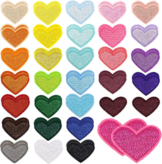 62 Pcs Colorful Embroidered Iron on Heart Patches Hearts Iron on Patches Mini Tiny Fabric Heart Sew on Patch,Hearts Embroidered Patch for Clothes Dress Pant Hats Backpack
