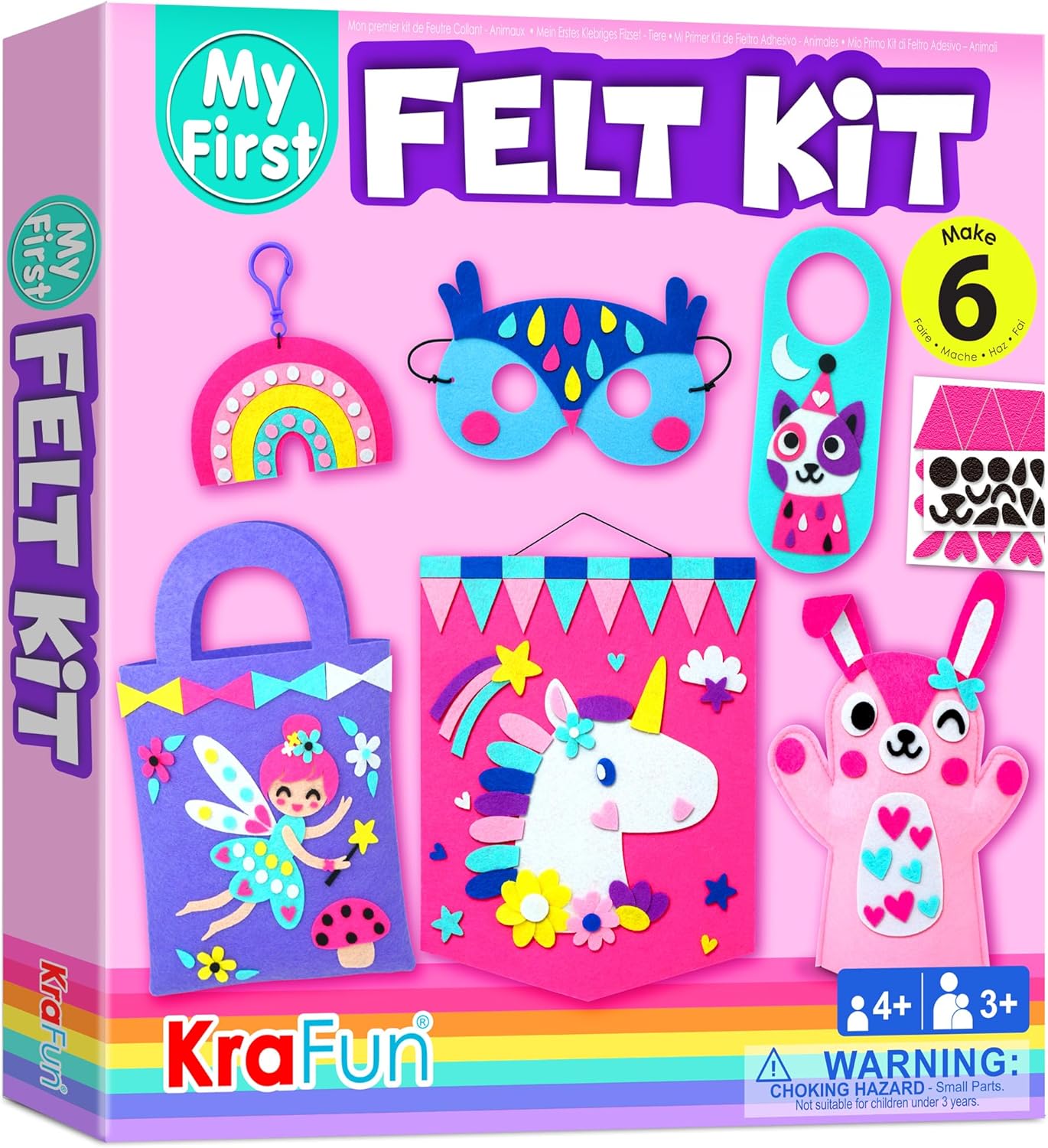 KRAFUN My First Beginner Felt Kit Unicorn Girl Animal Craft for Kids, Toddlers, Boys, Girls Age 3-6 Years Old, Include 6 DIY Handmade Arts and Crafts Projects, Activities Preschool Creative Toys