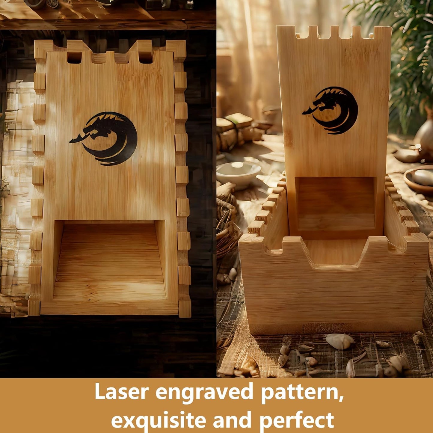 Bamboo Dice Tower DND Dice Roller, Foldable Magnetic Die Roller Castle for Dungeons and Dragons, Board Game, D&D Tabletop Game and RPG Games