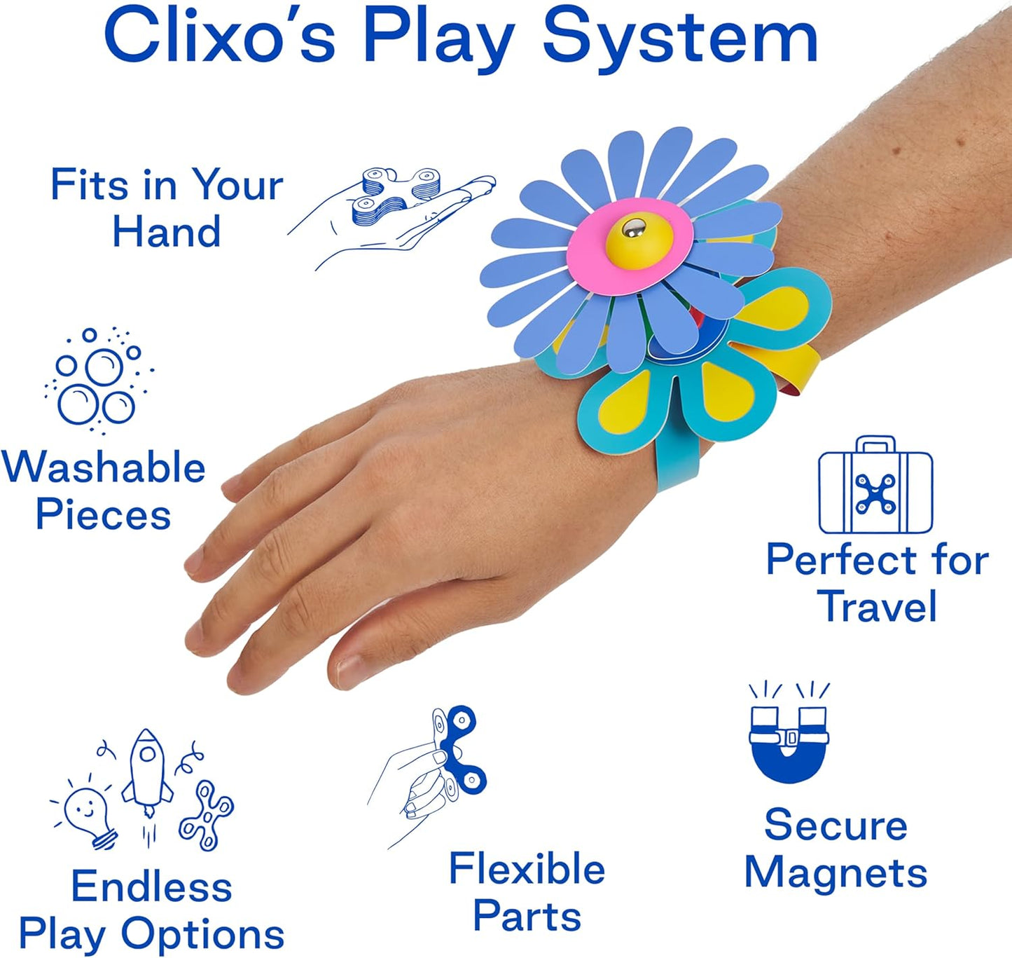 Clixo Rainbow Max 54 Piece Pack - Flexible, Durable, Imagination-Boosting Magnetic Building Toy- Modern, Modular Designs for Hours of STEM Play. A Multi-Sensory Magnet Toy, Travel Friendly. Ages 4-99
