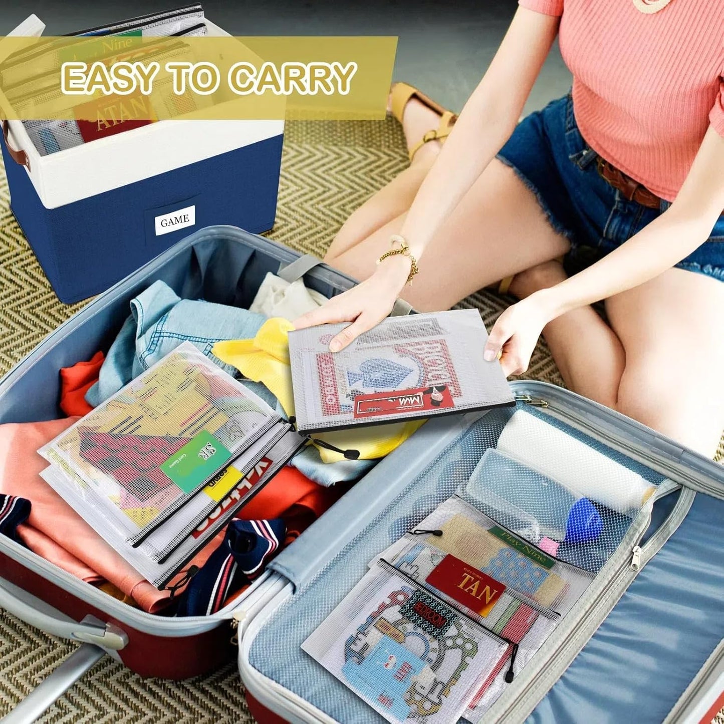 Board Game Storage with 12pcs Zipper Bags and Writable Stickers, Board Game Organizers Storage with Lid for Office Supplies, Puzzles, Video Game, Craft Product (2-Pack Large)