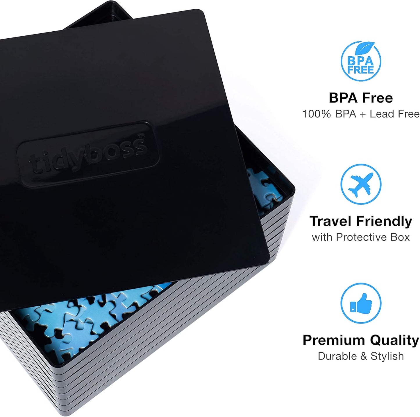 8 Puzzle Sorting Trays with Lid 8" x 8" - Jigsaw Puzzle Accessories Black Background Makes Pieces Stand Out to Better Sort Patterns, Shapes and Colors | for Puzzles Up to 1500 Pieces