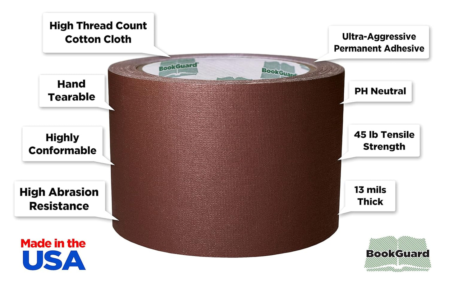 BookGuard 3 inch Premium Bookbinding Repair Cloth Tape, 15 Yard Roll, Brown