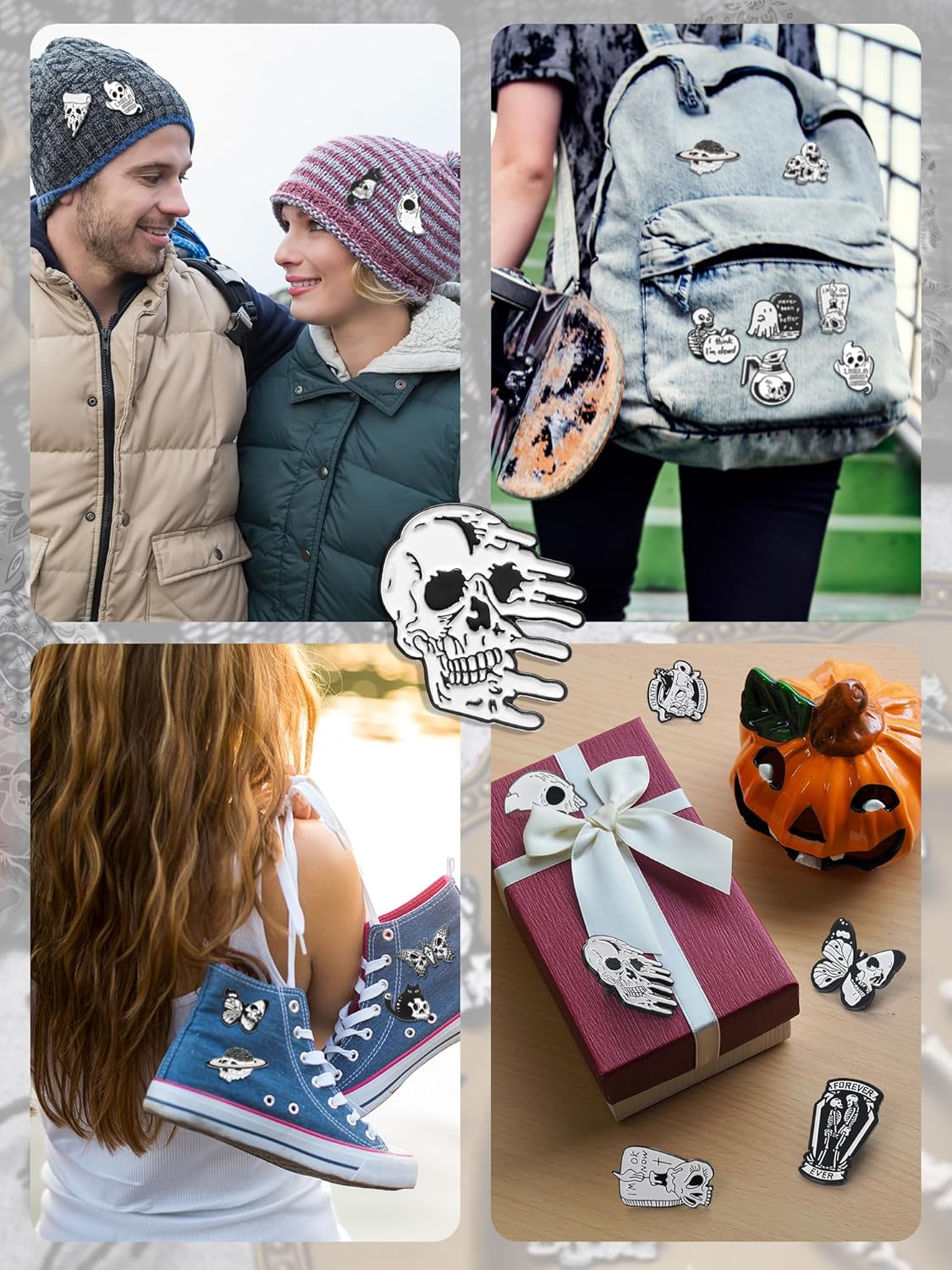 Ferraycle 30 Pieces Halloween Enamel Pins Set Horror Enamel Pins for Backpacks Cool Skeleton Ghost Butterfly Cat Lapel Pin Steampunk Brooches Pin for Hats Clothes Women Men