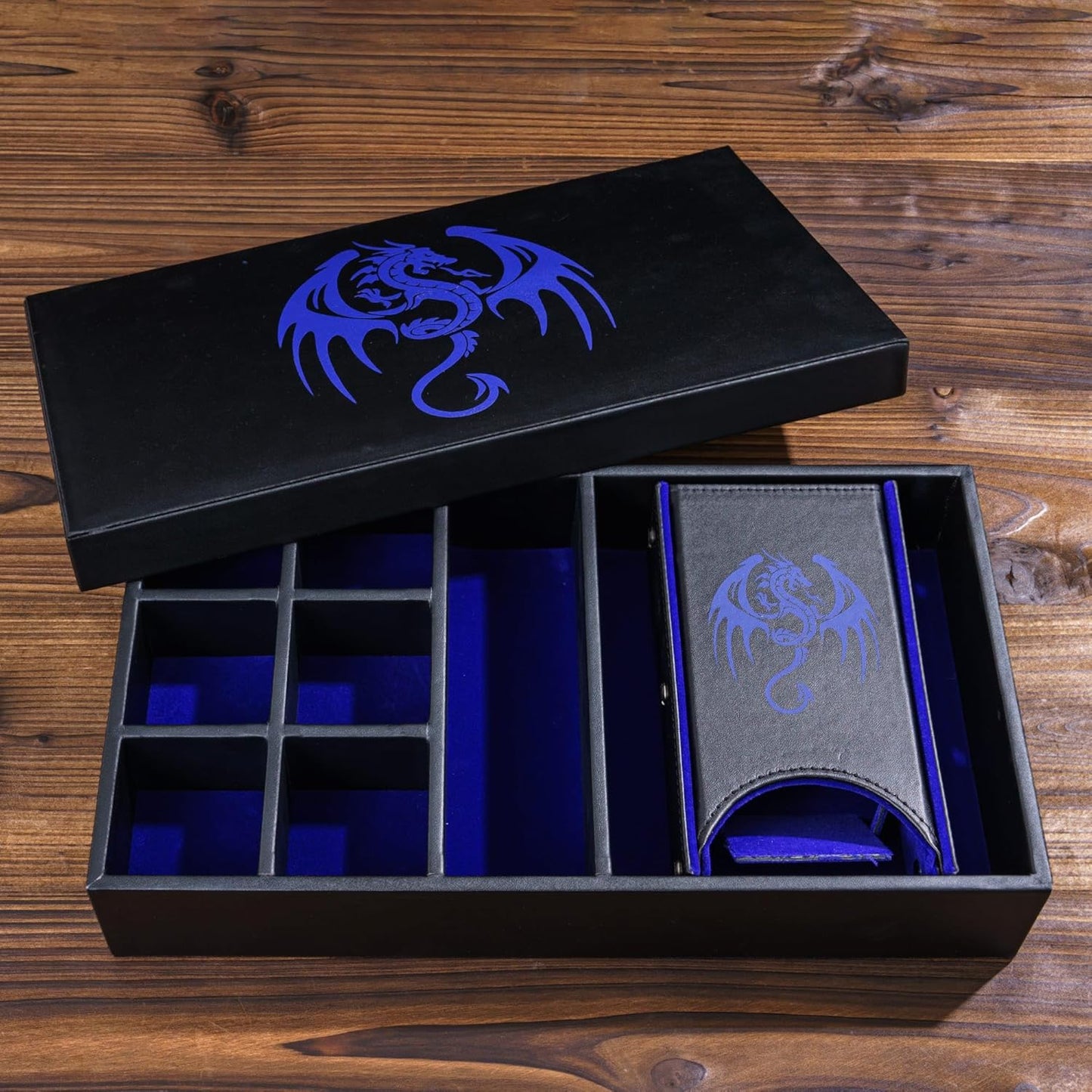 D&D Dice Storage Box 4 in 1 Portable Dice Case, RPG DND Rolling Tray Leather Box for Role Playing Games and Other Tabletop Game