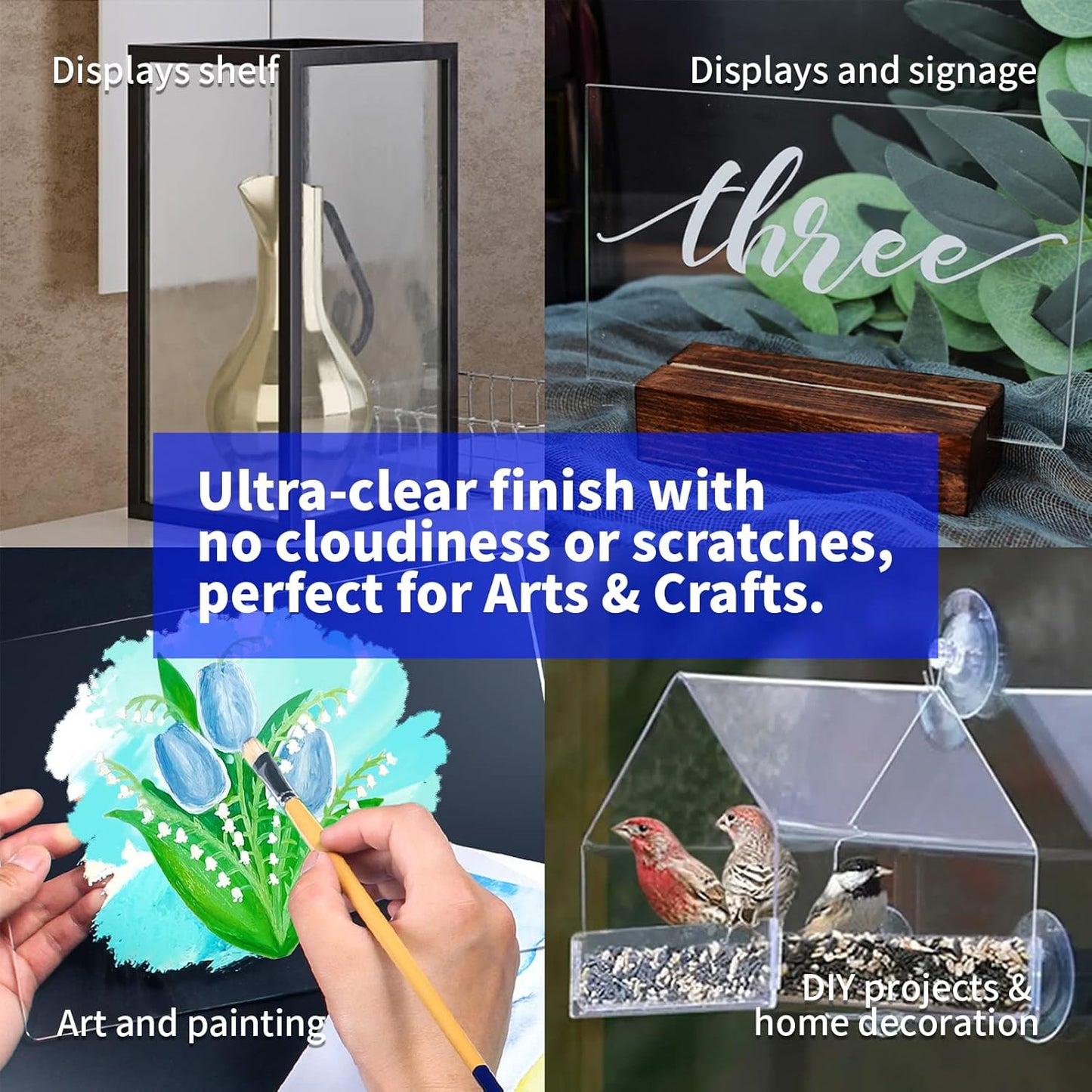 Art3d (2 Pack) 1/8" Thick Plexiglass Sheets - 20" x 24" PET Clear Acrylic Sheets for Art Design，Craft Projects, Signs, DIY in Home, Wedding, Festival,Party,Office