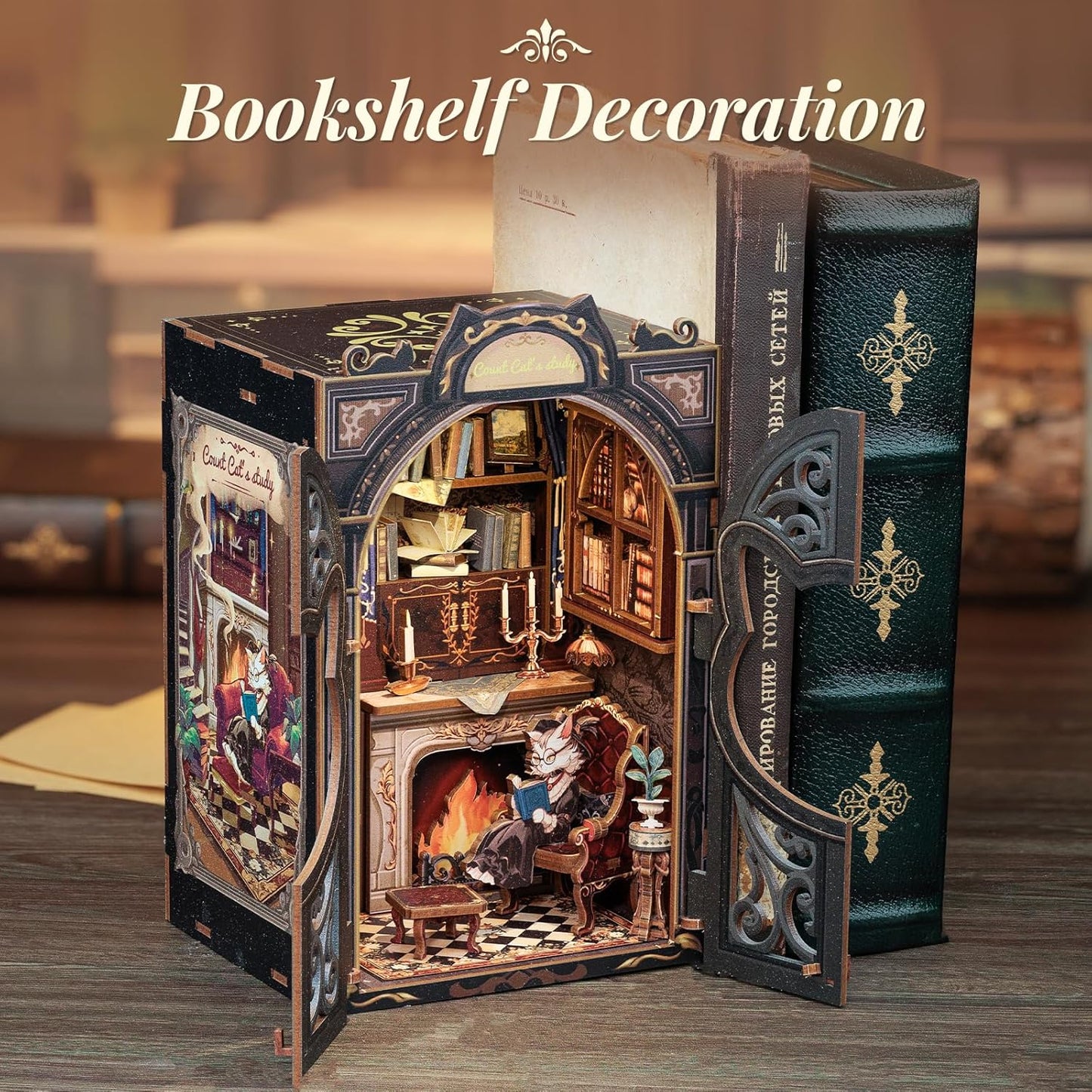 CUTEBEE Book Nook Kit - DIY Miniature House Kit for Adults and Teens, Dollhouse Booknook Tiny House Model Build Bookshelf Decor, Gifts for Family, Friends
