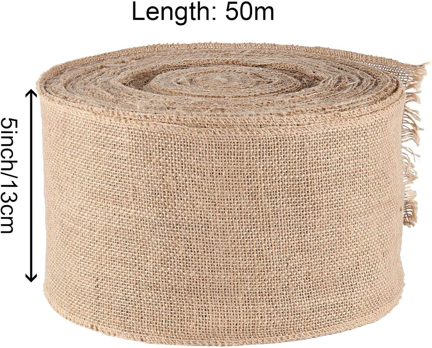KINJOEK 5 Inch Wide 54 Yards Burlap Ribbon, Natural Jute Fabric Ribbon Crafts Ribbon for Christmas Wedding Gifts Burlap Fabric DIY for Decoration