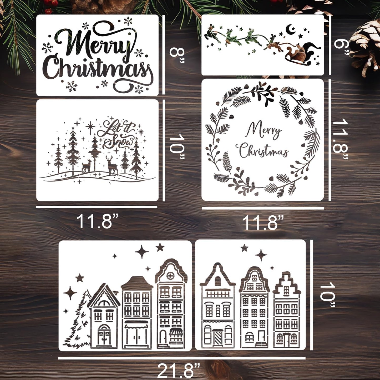 Christmas Stencils for Crafts Reusable Christmas Window Stencil Xmas Village House Holiday Stencils for Painting on Wood Door Mats Fabrics Decor