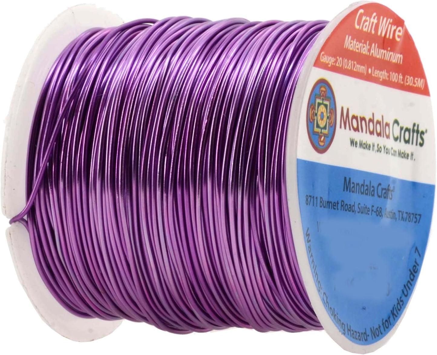 Mandala Crafts 20 Gauge Anodized Aluminum Craft Wire for Jewelry Making - 100 FT Colored Flexible Violet Wire - Bendable for Bonsai Armature Crafting Sculpting