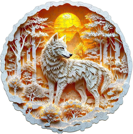 Wooden Puzzles for Adults, 3D Wolf Wooden Puzzles 290 Pieces, Unique Animal Shaped Wood Challenging Jigsaw Puzzles Gifts for Adults, 13.4x13.4in