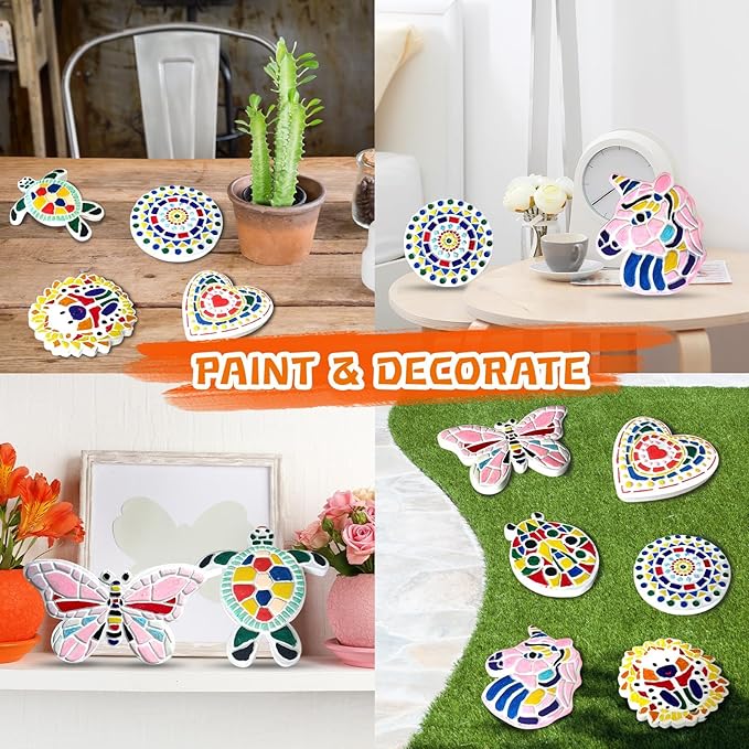 EggSun 8Pcs Stepping Stones Painting Crafts Kit for Kids 4 8 6, DIY Garden Stones Outdoor Paint Your Own Ceramic Unicorn Arts and Crafts for Boys Girls Ages 4 7 9 10 12 Birthday Gifts