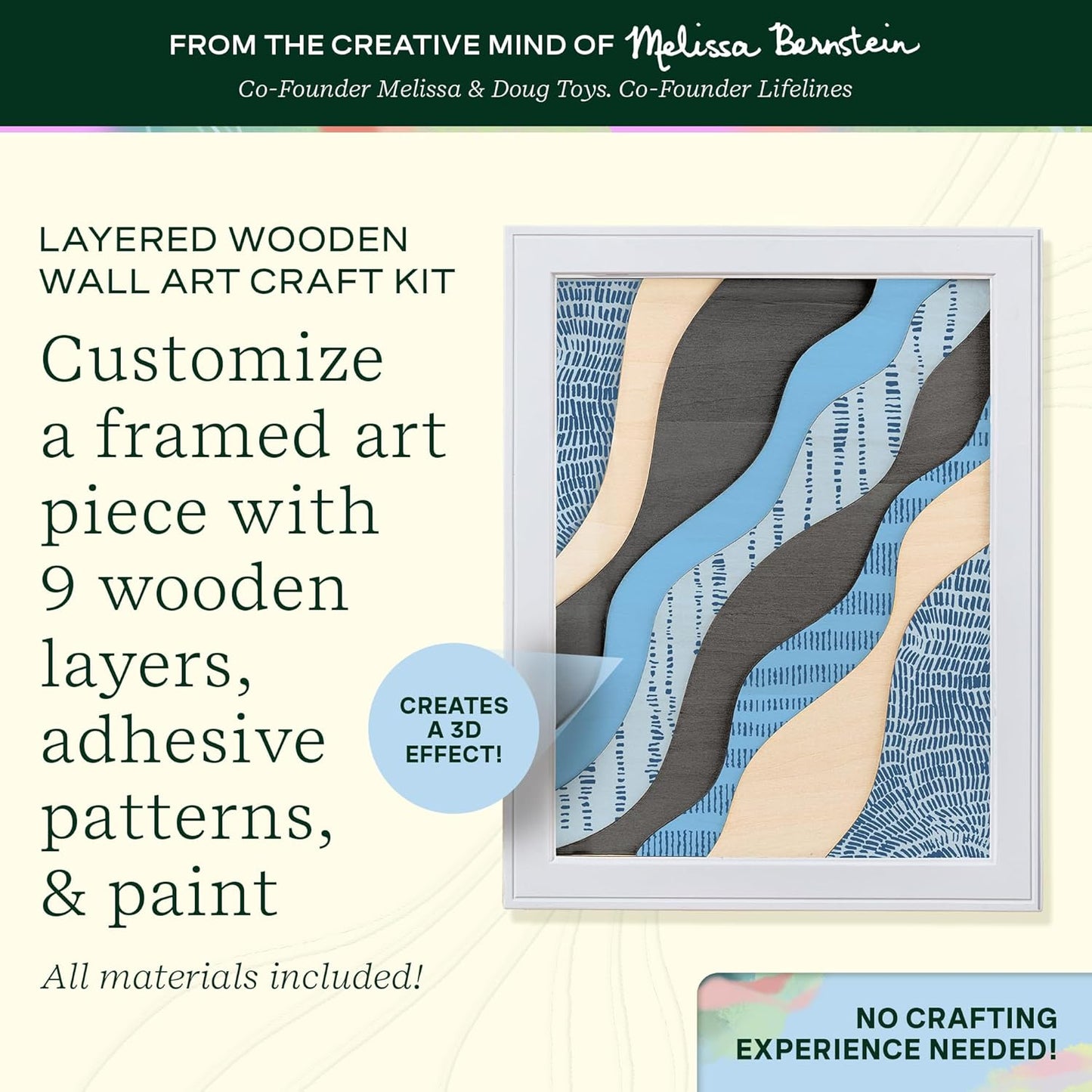 Lifelines FlowCrafts, Layered Wooden Wall Art - Framed Art Piece with 9 Layers, 5 Paint Colors, 9 Adhesive Patterns & Picture Frame - Sensory Arts & Crafts Kit for Teens & Adults - DIY Wall Décor