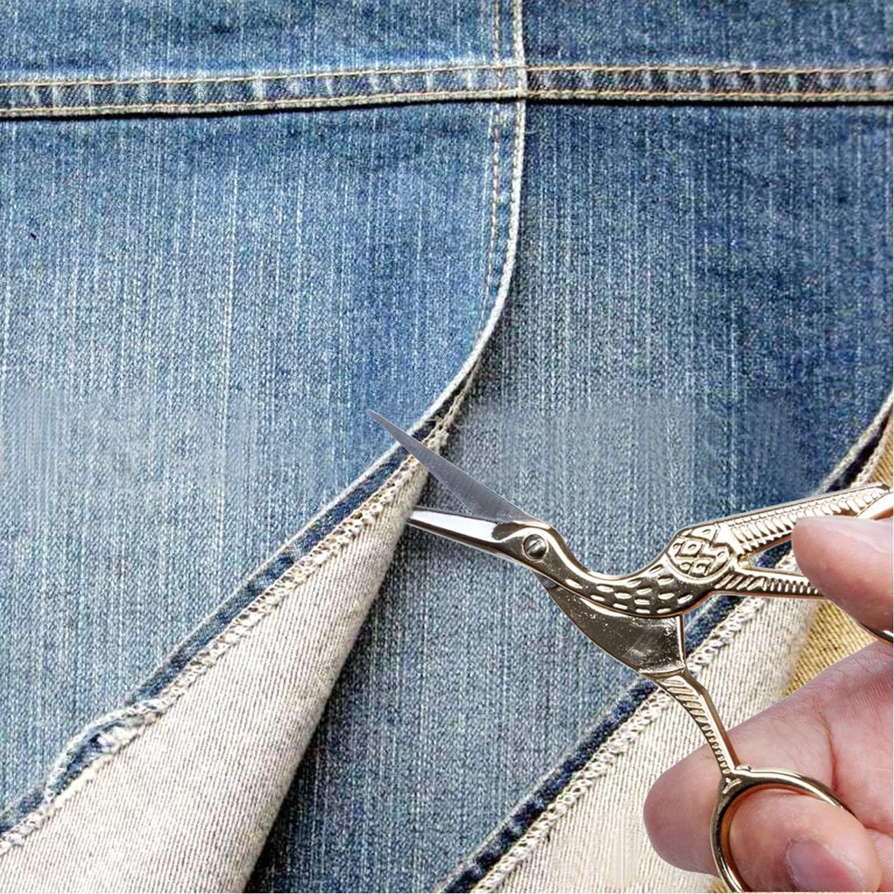 Vintage Stork Shape Sewing Scissors Stainless Steel Tailor Scissors Sharp Sewing Shears for Embroidery, Craft, Art Work & Everyday Use (4, Gold)