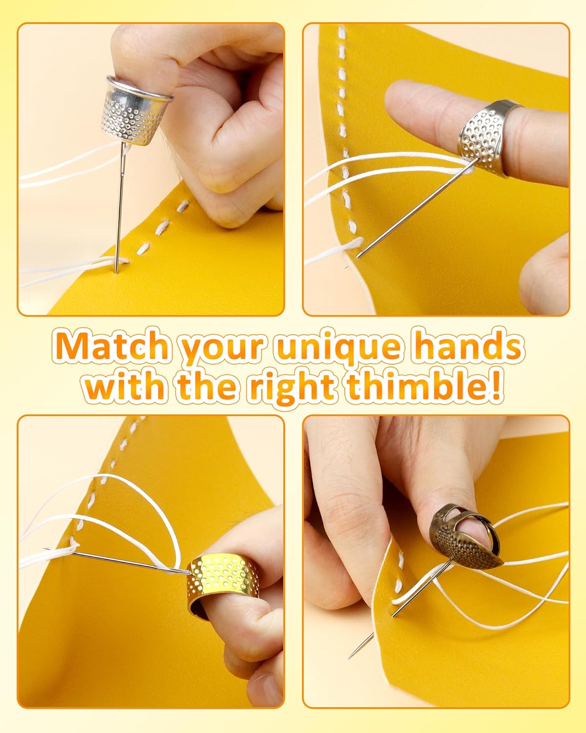 FIVEIZERO Thimble Kit– 7 PCS Sewing Thimbles for Hand Sewing, Metal Finger Protectors, Thimble Ring for Quilting and Embroidery