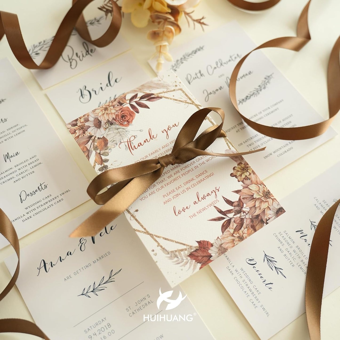 HUIHUANG Brown Satin Ribbon 1/2 inch Continuous 50 Yards Double-Faced Satin Ribbon for Gift Wrapping, Bows, DIY Crafts, Flower Bouquet, Wedding Decor, Holiday Decor