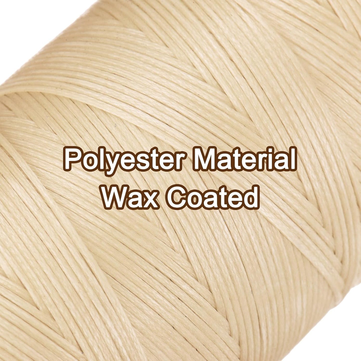 uxcell 150D 0.8mm Flat Waxed Thread 284 Yards Polyester Leather Sewing Waxed String Hand Stitching Waxed Cord for Leather Stitching Sewing Bookbinding DIY Craft Beige