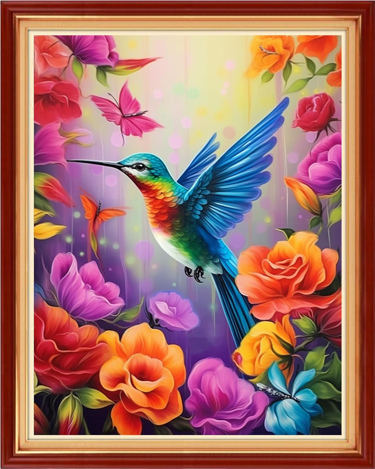 Foxhool Beginners Cross Stitch Kits Stamped Full Range of Embroidery Kits for Adults DIY Cross Stitches kit Embroidery Patterns for Needlepoint kit-Flower Hummingbird 16x20 inch