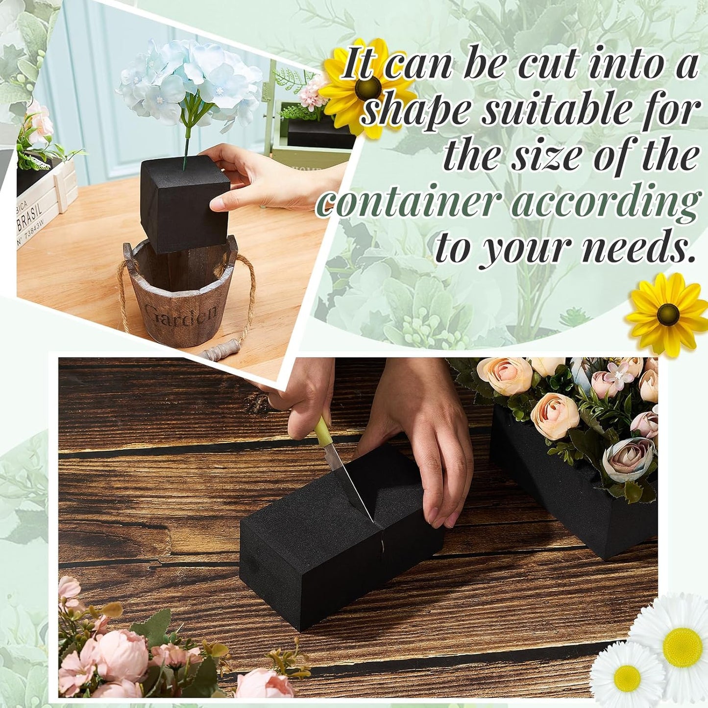 Lallisa 4 Pcs Reusable Floral Foam Blocks Water Weather Resistant Dry Floral Foam for Artificial Flower Arrangements Outdoor Flower Boxes Outside Hanging Planters Wedding Home Decor (6 x 3 x 2.5'')