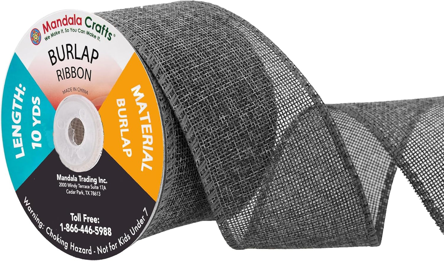 Mandala Crafts Gray Burlap Ribbon 2.5 Inches Wide Jute Ribbons for Crafts - 20 Yds Roll Rustic Burlap Wrap Trim Ribbons for Wreaths Bows Wedding Party Decoration