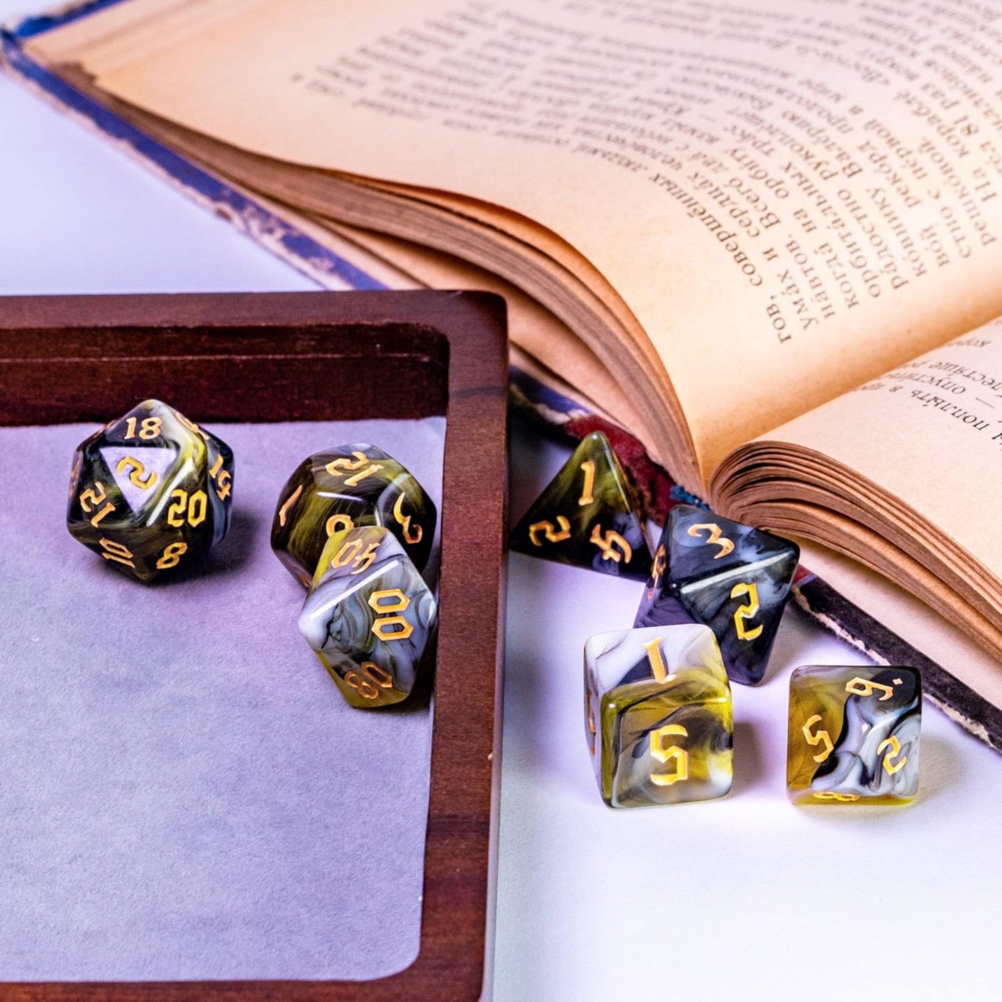7-Die Polyhedral DND Dice Set for Tabletop Game, D&D Dice Set for Role Playing Games (Black&Yellow&White)
