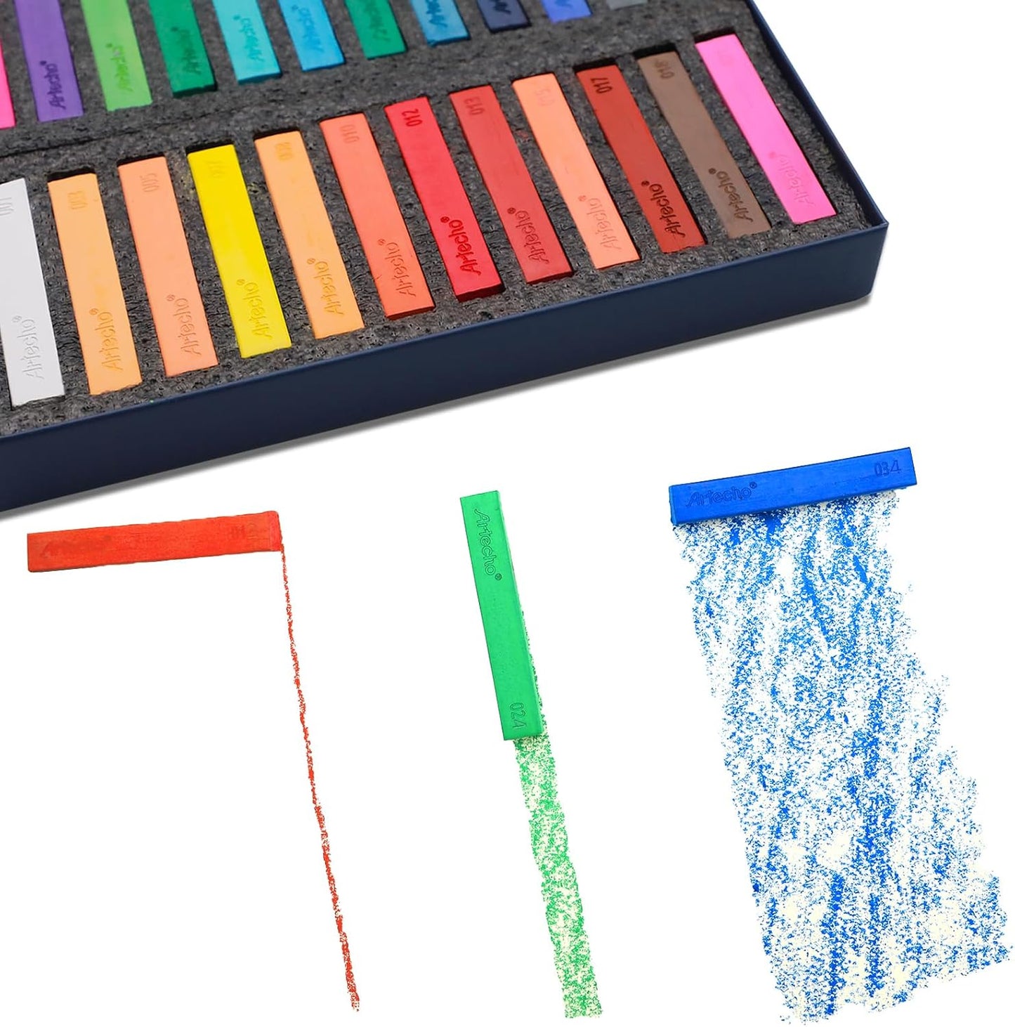 Artecho 24pcs Soft Pastels, Square Chalk for Drawing, Blending, Layering, Shading, Pastels Art Supplies