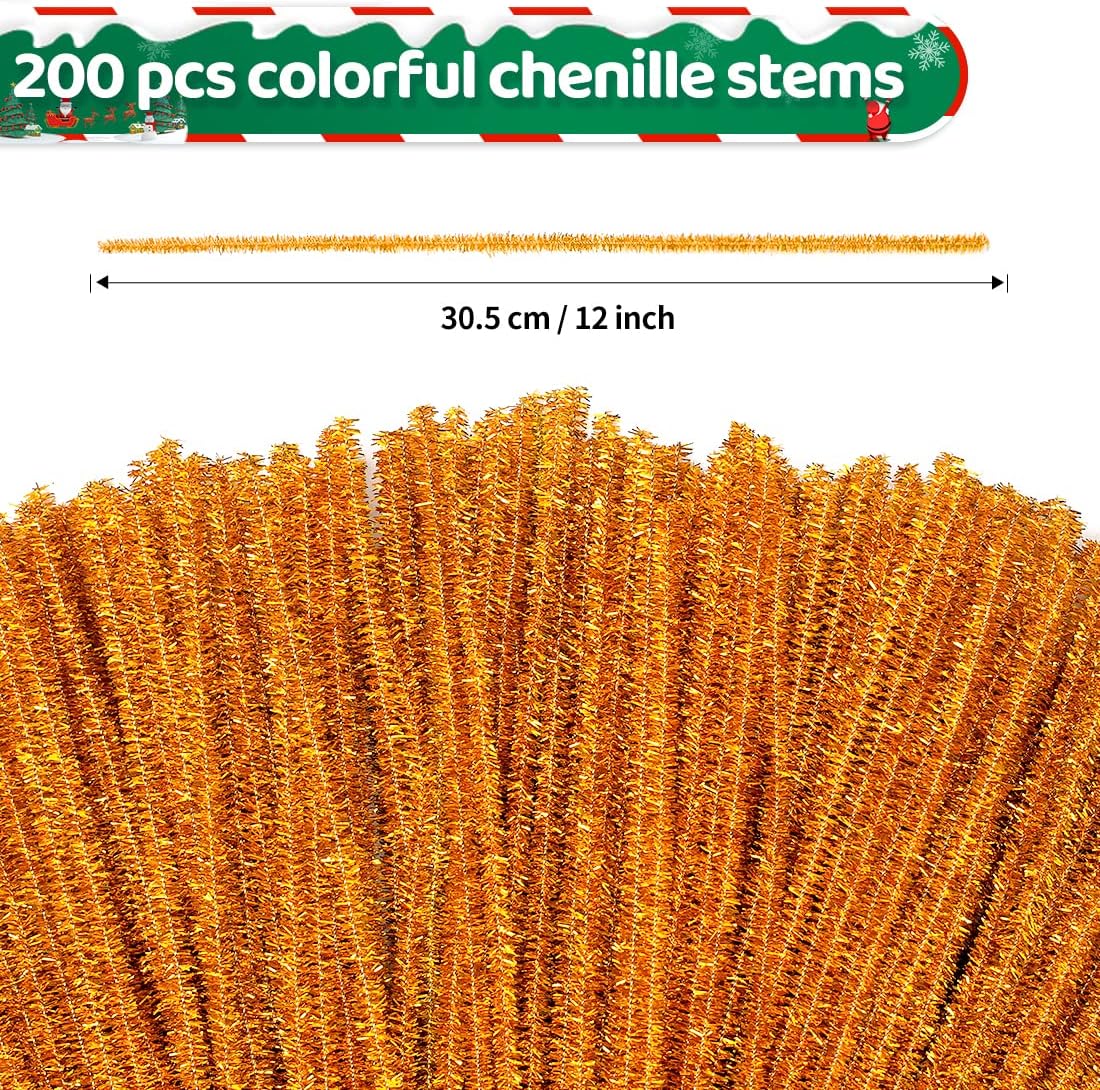 Eppingwin 200pcs Pipe Cleaners, Gold Pipe Cleaners Craft Supplies,Chenille Stems for DIY Arts Crafts Project(Gold)