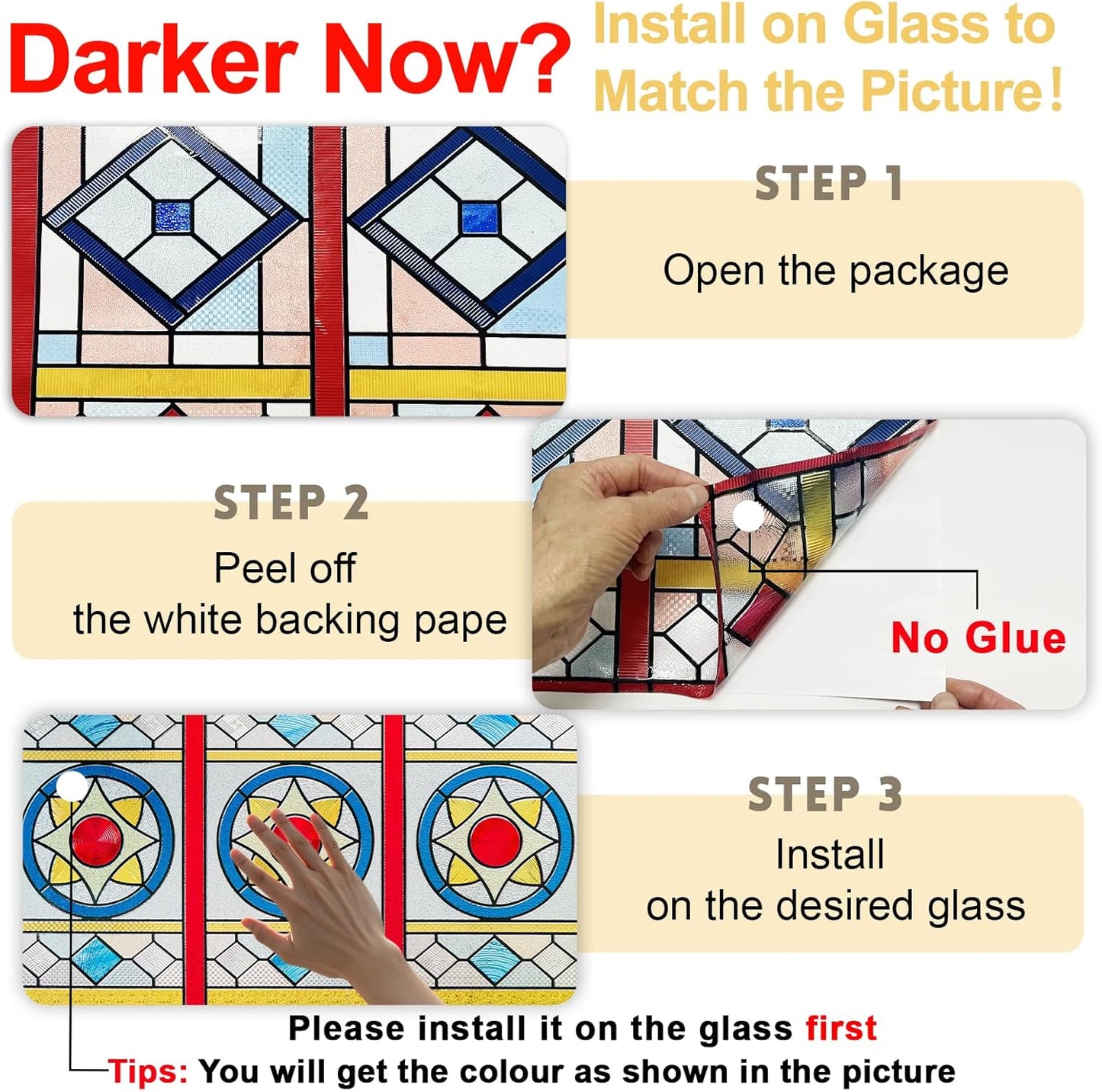 3D Stained Glass Window Privacy Film, Heat Control UV Blocking Static Cling Decorative Window Film for Bathroom,Front Door,Home Non Adhesive,23.6 x 35.4 inches Radiance
