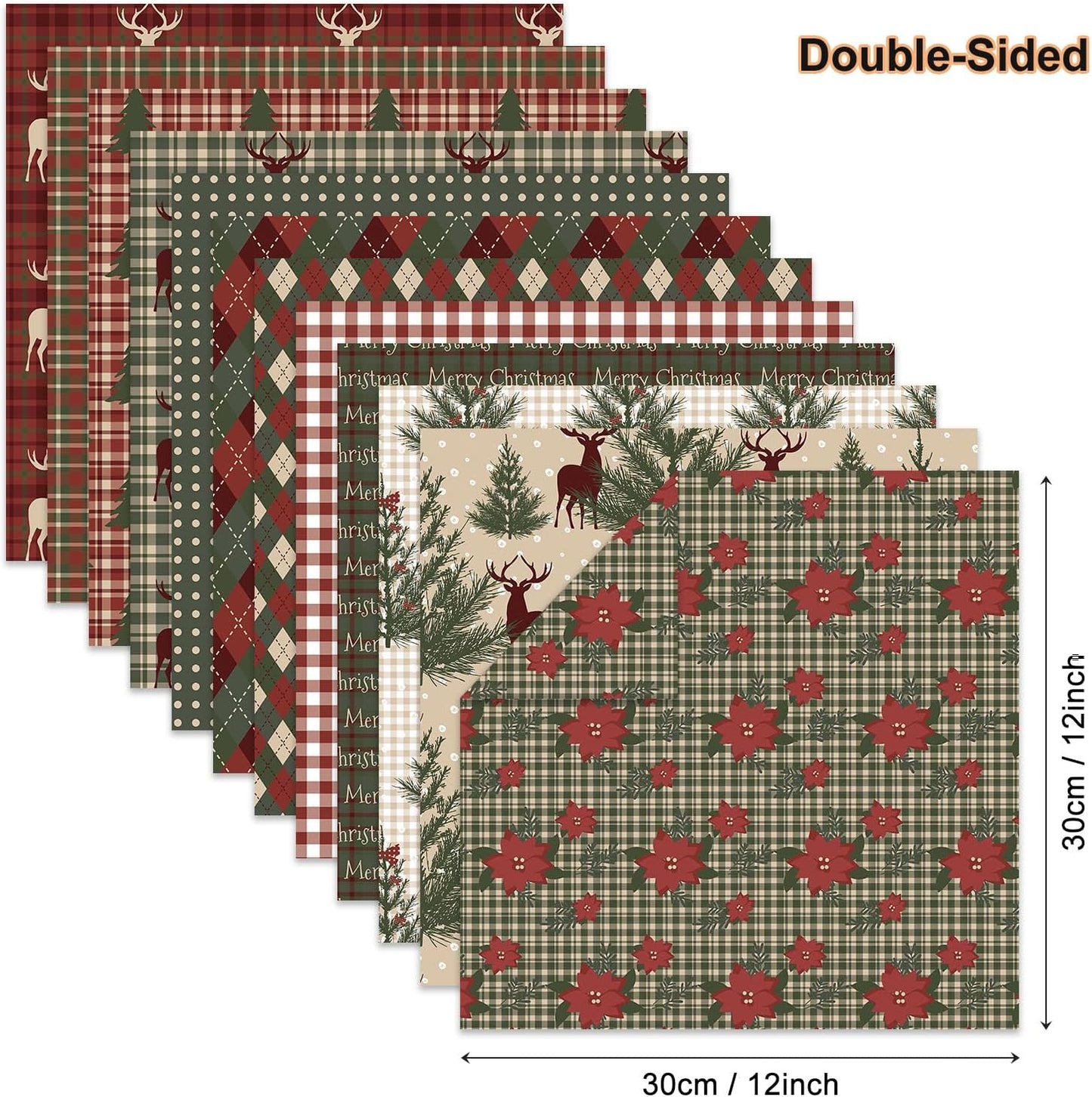 Christmas Scrapbook Paper Pad 12×12,Vintage Christmas Deer Patterned Papers ,24 Sheets Double-Sided Merry Christmas Scrapbooking CardStock Paper Pad for Holiday Cardmaking DIY Origami Papers.