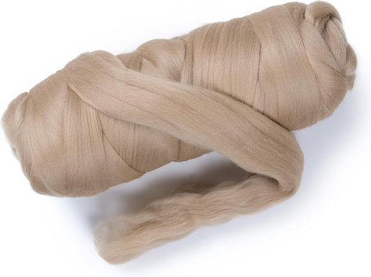 Colored Natural Wool roving, 1 lb. Best Wool for Needle Felting, Wet Felting, handcrafts and Spinning.Wool Felting Yarn Supplies. (Beige, 1 lb)