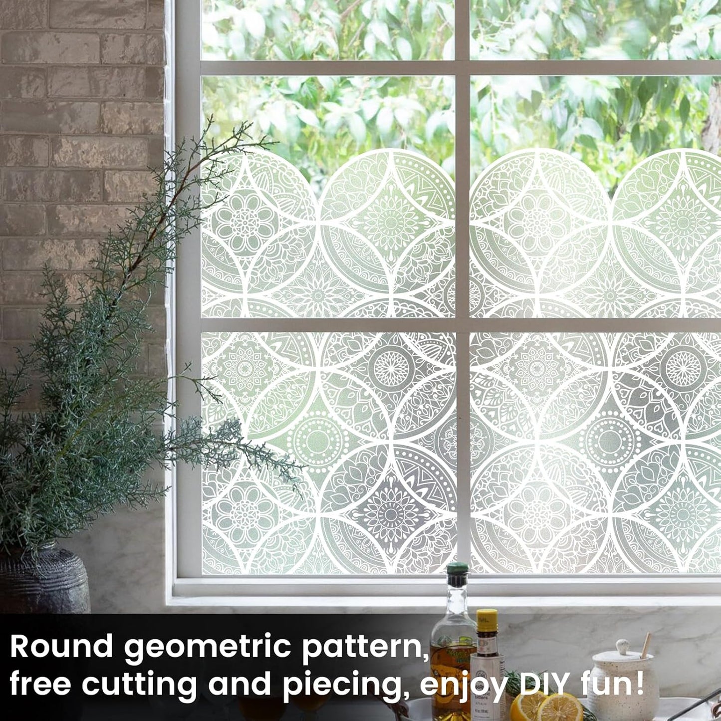 DKTIE Bohemian Decor Stained Glass Window Film with Installation Tools, Two-Way Window Privacy Film, Reduce Glare, Pure White, 35.4 x 78.7 Inch
