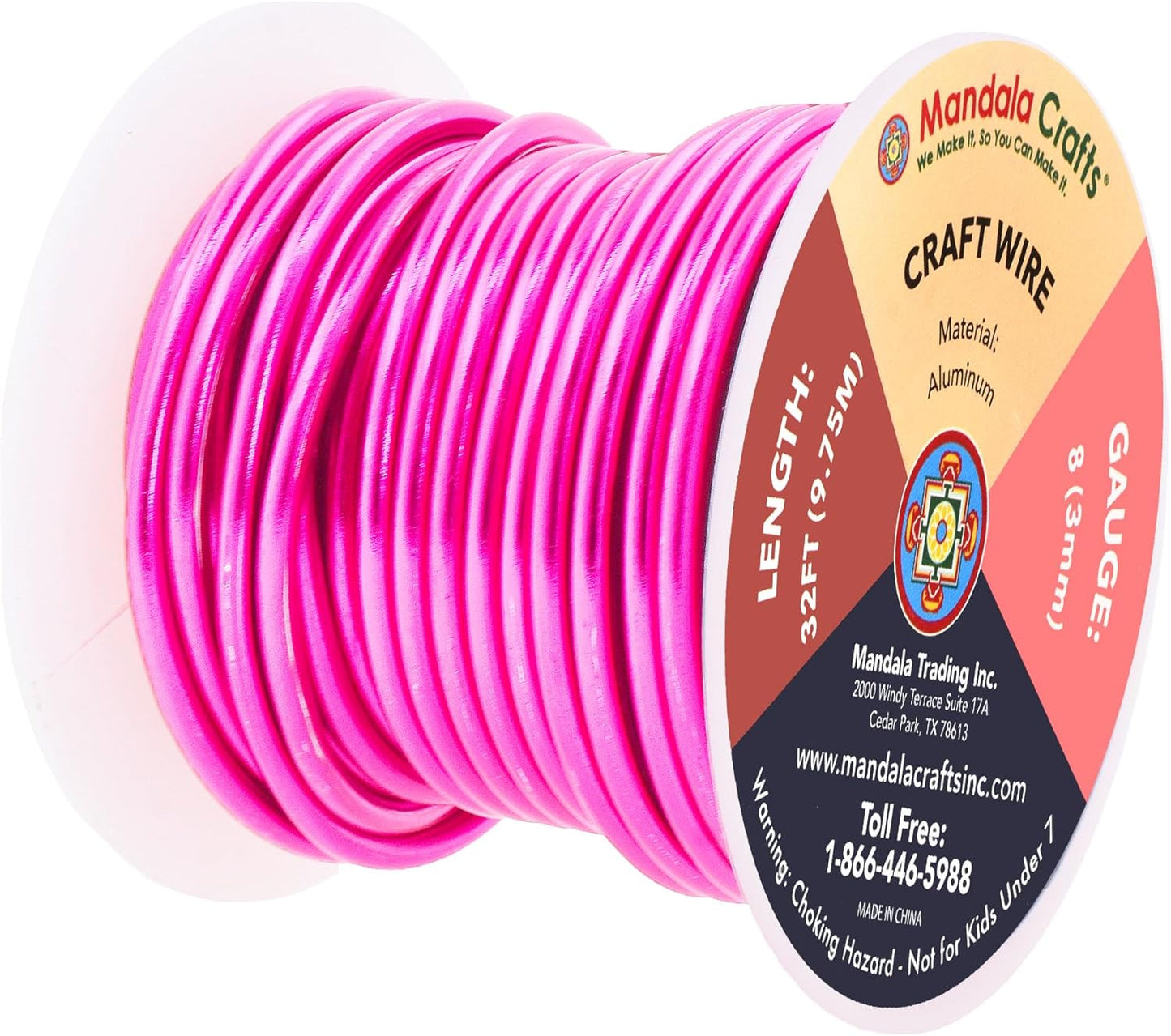 Mandala Crafts 8 Gauge Anodized Aluminum Craft Wire for Jewelry Making - 32 FT Colored Flexible Hot Pink Wire - Bendable for Bonsai Armature Crafting Sculpting