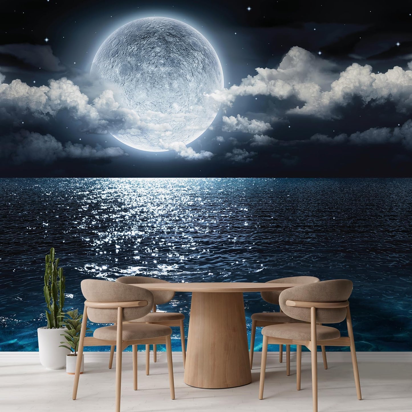 wall26 Wall Sticker/Wall Mural Sea Under Moonlight, Not Peel and Stick, Non-Woven Wallpaper Decorative for Bedroom, Living Room, Office - 120x144 inches