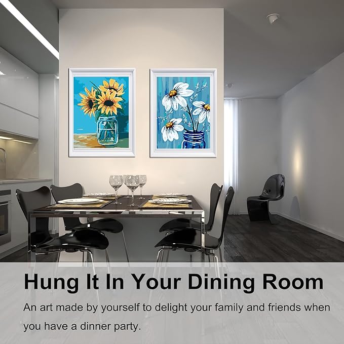 BAISITE Paint by Numbers Kit for Adults Beginners,12" Wx16 L 2 Pack Canvas for Painting Kits for Adults in Colorful Box-Daisy and Sunflowers 0304