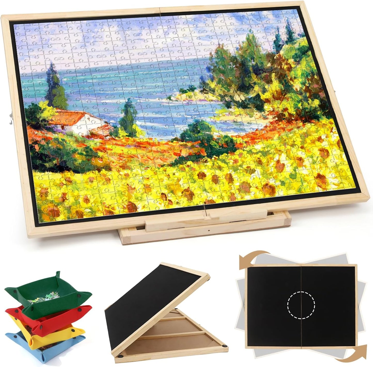 Ancaixin Foldable Puzzle Board 1500 Pieces, Rotating & Tilting Jigsaw Puzzle Board with 4 Non-Woven Drawers, 26x35.8'' Wooden Puzzle Table, Portable Board GameTable for Adults, Birthday Gift for Mom