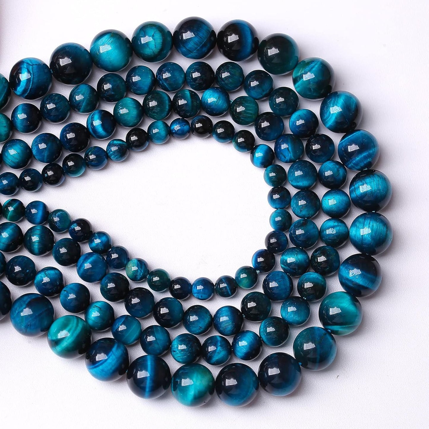 76PCS 10mm Blue Tiger Eye Gemstone Loose Beads Natural Round Loose Stone Beads for Jewelry Making DIY Bracelet Necklace Earrings 2 Strand 32"