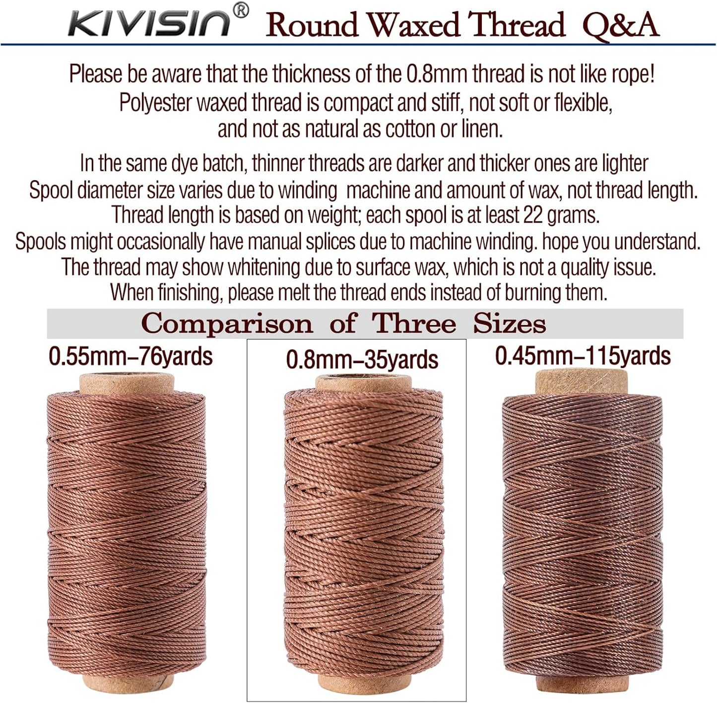 12 Classic Colors Round Waxed Thread, 0.8mm 35Yards Spool Polyester Wax Coated Cord Heavy Duty String for Leather Sewing, Stitching, Bookbinding, Upholstery Repairing and Micro Braiding