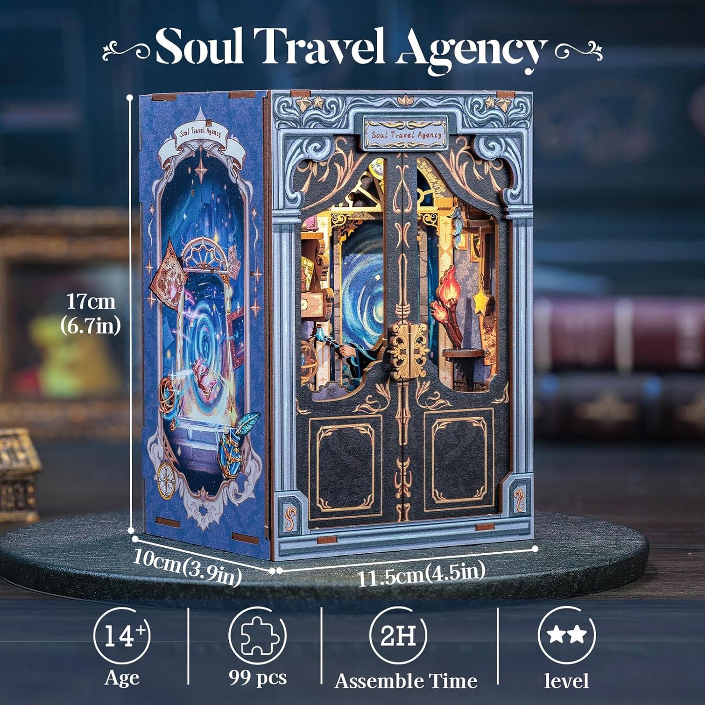 CUTEBEE Book Nook Kit - DIY Miniature House Dollhouse Kit for Adults and Teens, Booknook Tiny House Bookshelf Decor 3D Wooden Puzzle, Gifts for Family Friends (Soul Travel Agency)