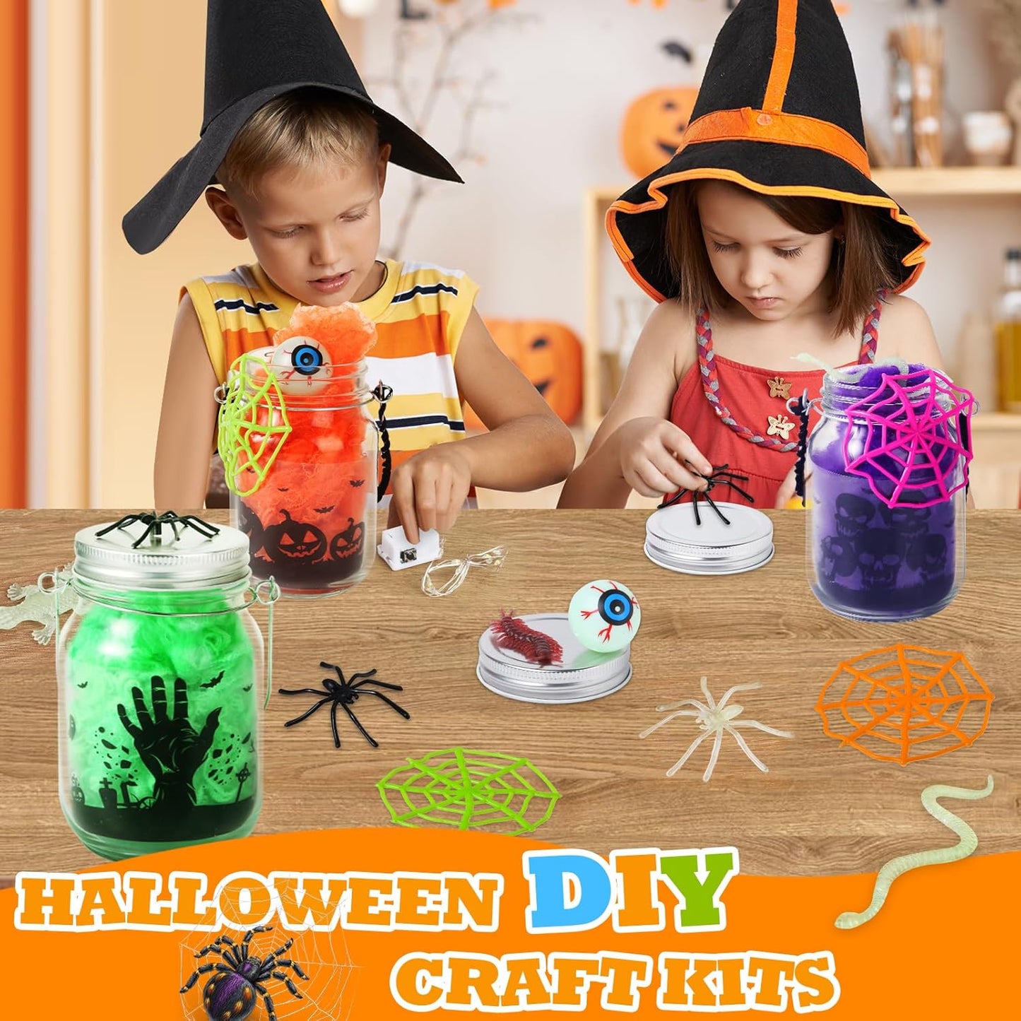 Halloween Crafts Activities For Kids Ages 4-12,8 Pack Glass Mason Jar for School Halloween Art Activities,Halloweens Craft Supplies,DIY Lantern Jar for Gifts Halloween Party Favors,Classroom Prizes