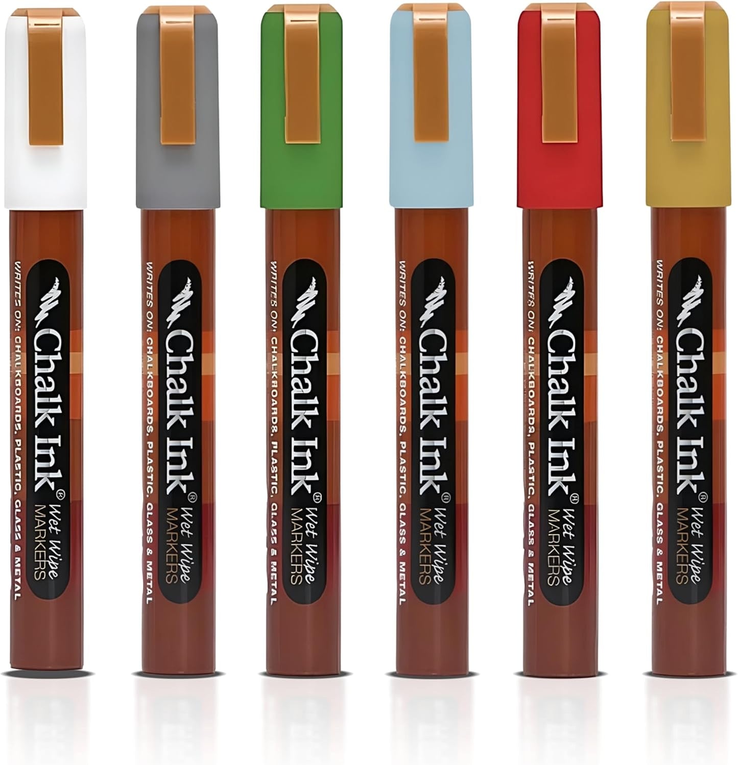 Chalk Ink Chisel Tip Wet Wipe Chalk Markers (Happy Holidays, 6mm, 6 Pack)