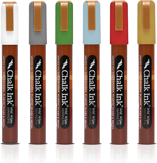 Chalk Ink Chisel Tip Wet Wipe Chalk Markers (Happy Holidays, 6mm, 6 Pack)