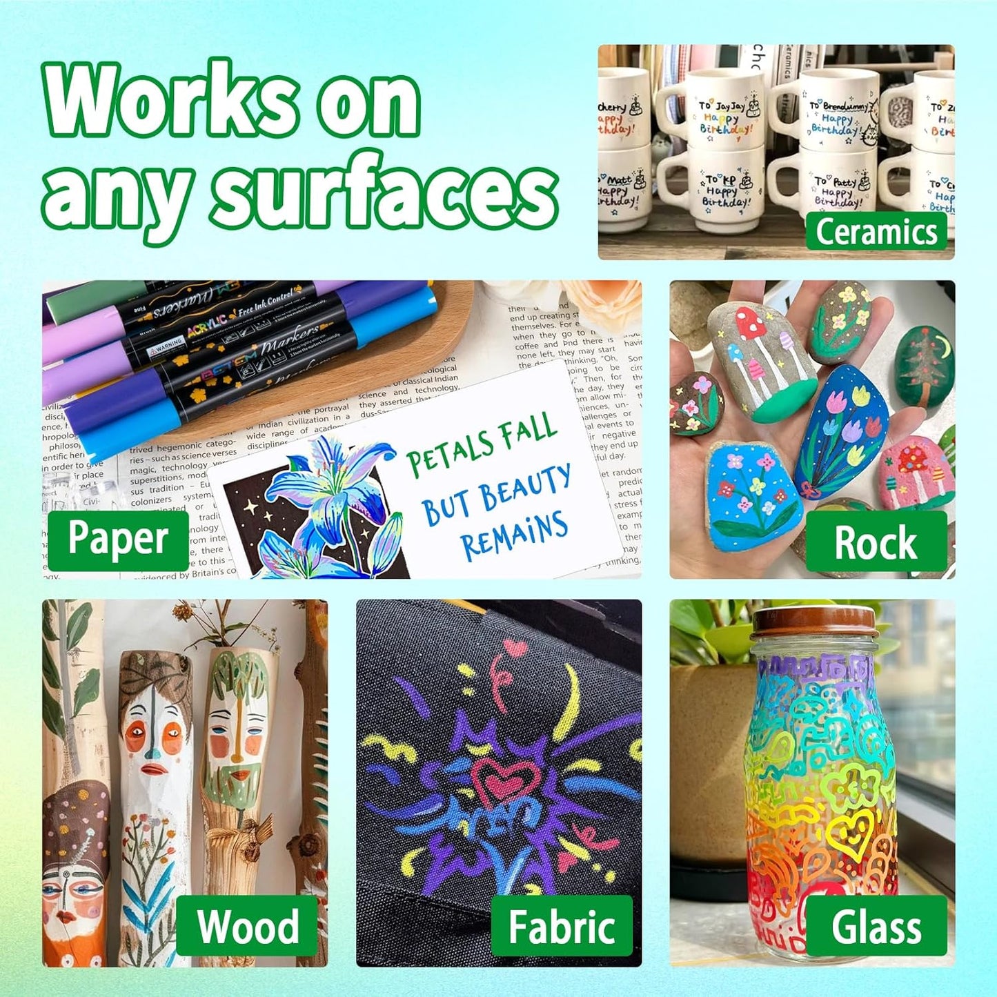 Acrylic Paint Markers Paint Pens, 36 Colors Dual Tip Direct Liquid Acrylic Markers with Automatic Ink Control System, Fine & Brush Tip Art Supplies for Rock Painting, Wood, Stone, Fabrics, DIY Craft