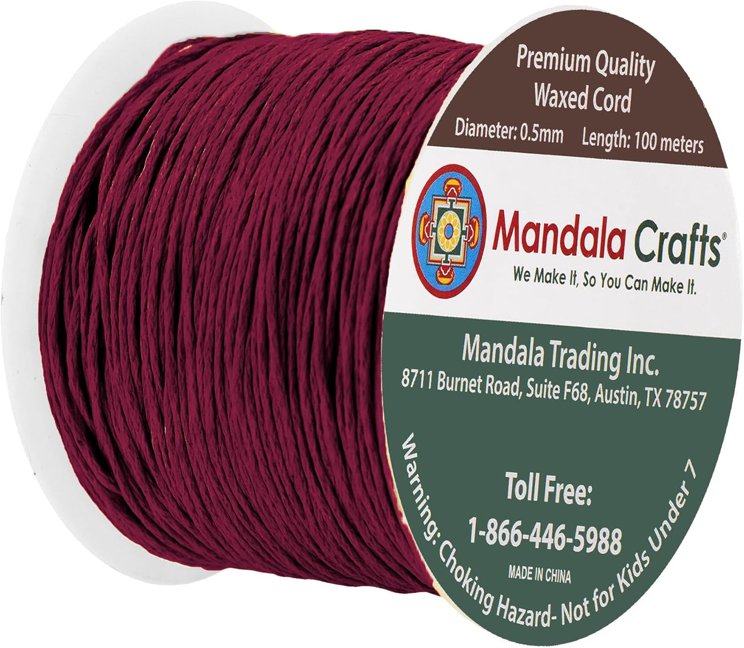 Mandala Crafts 0.5mm 109 Yards Maroon Cotton Waxed Cord for Jewelry Making Bracelet Cord Waxed String - Beading String Thread Jewelry Cords for Necklaces String