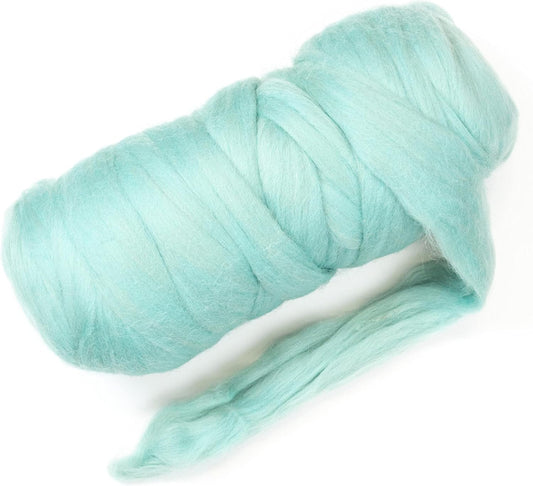 Kondoos Colored Natural Wool roving, 1 lb. Best Wool for Needle Felting, Wet Felting, handcrafts and Spinning. (Acqua, 1 lb)