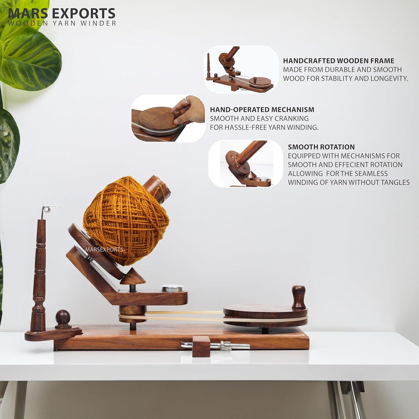 Mars Exports HandCrafty Wooden Swift for Knitting & Crochet Hooks – Hand Operated Large Ball Winder (Rosewood)